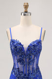Vestito da cocktail con corsetto trasparente senza schienale verde scuro con paillettes