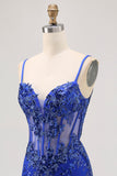 Vestito da cocktail con corsetto trasparente senza schienale verde scuro con paillettes