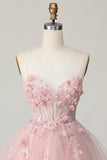 Corsetto rosa una linea corta appliqued Abito da cocktail con perline