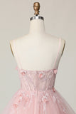 Corsetto rosa una linea corta appliqued Abito da cocktail con perline