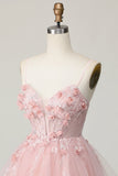 Corsetto rosa una linea corta appliqued Abito da cocktail con perline