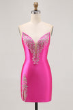 Fucsia senza spalline in rilievo Bodycon Abito da Cocktail con fessura