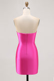 Fucsia senza spalline in rilievo Bodycon Abito da Cocktail con fessura