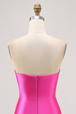 Fucsia senza spalline in rilievo Bodycon Abito da Cocktail con fessura