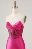 Scintillante Fucsia Corsetto Stretto Satin Abito da cocktail