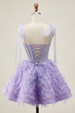 Lilla A-Line Spaghetti Straps Corsetto Beaded Abiti Da cocktail con piume