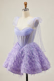 Lilla A-Line Spaghetti Straps Corsetto Beaded Abiti Da cocktail con piume
