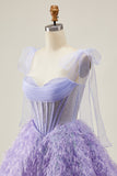 Lilla A-Line Spaghetti Straps Corsetto Beaded Abiti Da cocktail con piume