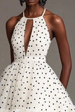 Bianco A Line Halter Cut Out Abito a pois neri