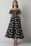 Off The Shoulder Nero Bianco A Line Polka Dots Dress