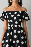 Off The Shoulder Nero Bianco A Line Polka Dots Dress