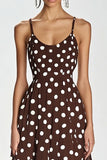 Caffè Spaghetti Straps Abito Lungo A Line A Pois Bianchi