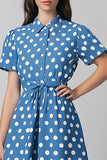 Blu A Line Abito Bianco A Pois con Maniche Corte