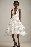 Halter A-Line Ruffle Bianco Nero Polka Dots Dress