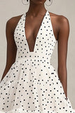 Halter A-Line Ruffle Bianco Nero Polka Dots Dress