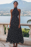 Collo Alto Nero Bianco A Line Polka Dots Dress