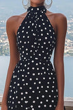 Collo Alto Nero Bianco A Line Polka Dots Dress