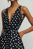 Nero Bianco Scollo A V A Line Polka Dots Dress