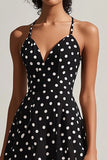 Nero Bianco Spaghetti Straps A-Line Polka Dots Dress