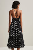 Nero Bianco Spaghetti Straps A-Line Polka Dots Dress