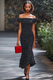 Sirena Off The Shoulder Nero Bianco Polka Dot Dress