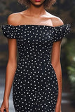Sirena Off The Shoulder Nero Bianco Polka Dot Dress