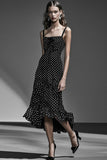 Chiffon Nero Bianco Increspato A Linea Polka Dots Dress