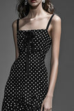 Chiffon Nero Bianco Increspato A Linea Polka Dots Dress