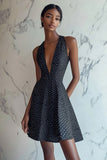 A Line Halter Neck Mini Nero Bianco Polka Dots Dress