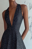 A Line Halter Neck Mini Nero Bianco Polka Dots Dress