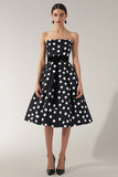 Senza spalline Nero Bianco A Line Polka Dots Dress