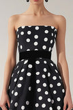 Senza spalline Nero Bianco A Line Polka Dots Dress