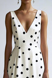 Abito A Line Midi Midi Bianco Nero A Pois