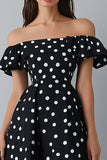 Off The Shoulder arruffato nero bianco polka dots Dress