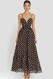 Caffè Spaghetti Straps A Line Bianco Polka Dots Dress