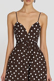 Caffè Spaghetti Straps A Line Bianco Polka Dots Dress