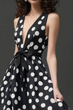Nero Bianco A Line Abito A Pois Con Scollo A V