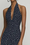 Chiffon Halter A-Line Nero Bianco Polka Dots Dress