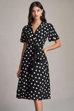 Nero Bianco A-Line con scollo a V a pois Dress con fusciacca