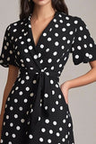 Nero Bianco A-Line con scollo a V a pois Dress con fusciacca