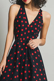 Nero Rosso A Line A V Neck Polka Dots Dress