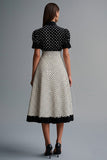 Vintage arruffato collo bavero nero bianco pois vestito