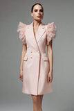 Ruffled Pink A Line Peak Wrel Work Dress