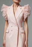Ruffled Pink A Line Peak Wrel Work Dress