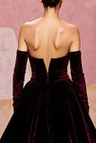 Sweetheart Abito da sera lungo in velluto rosso scuro A Line