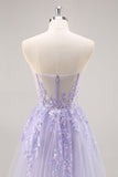 Lilla senza spalline corsetto Abito da Cerimonia con sovrapposizione staccabile