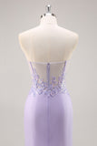 Lilla senza spalline corsetto Abito da Cerimonia con sovrapposizione staccabile