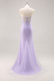 Lilla senza spalline corsetto Abito da Cerimonia con sovrapposizione staccabile
