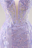 Lilla senza spalline corsetto Abito da Cerimonia con sovrapposizione staccabile
