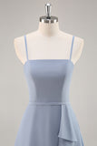 Dusty Blue Chiffon A Line Abito da damigella d'onore lungo con volant